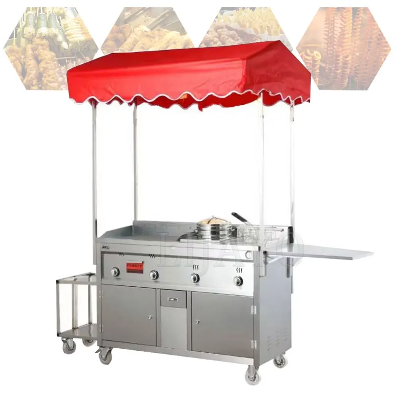 Food Rice Ball Gourmet Cart Mobile Stall Multi-Function Snack Cart Trolley LIJAYO