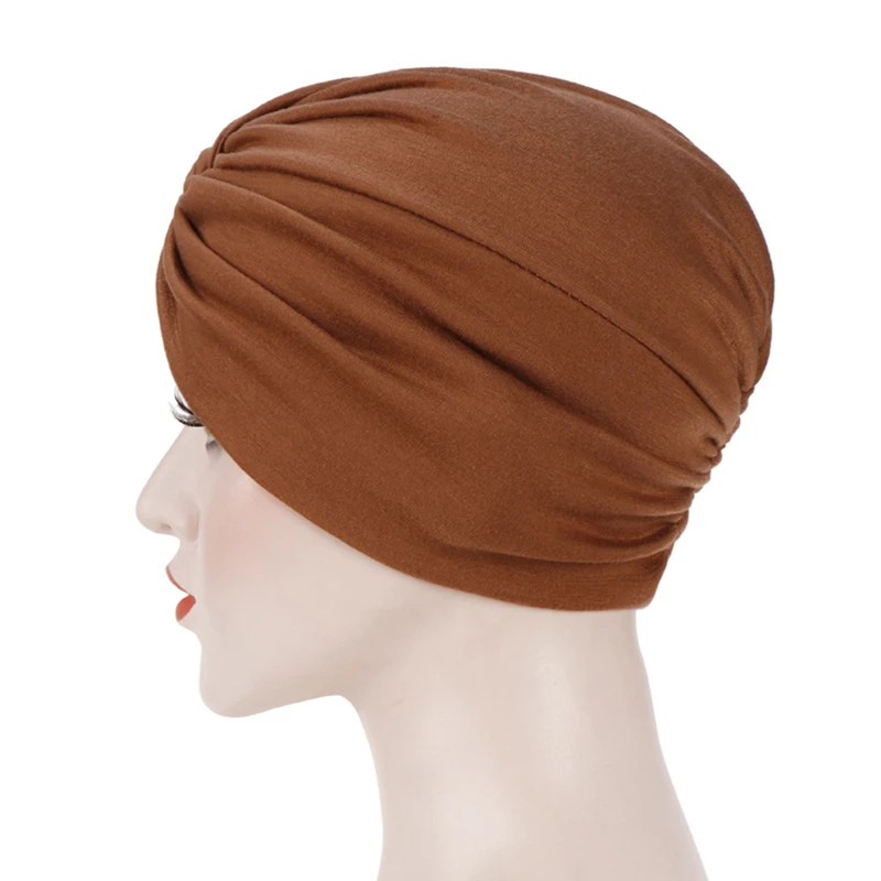 Bonnet croisé Hijab pour femme musulmane, chapeau turban, casquette de chimio, écharpe de tête, enveloppement de sauna, chapeau à capuche de chimiothérapie, document solide, 16 couleurs