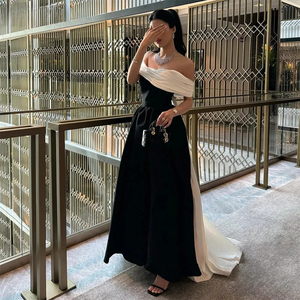 

Women's Formal Evening Gowns Color Block Pleated A-Line Off Shoulder Evening Dresses Woman Elegant Party Gowns Formal Dresses