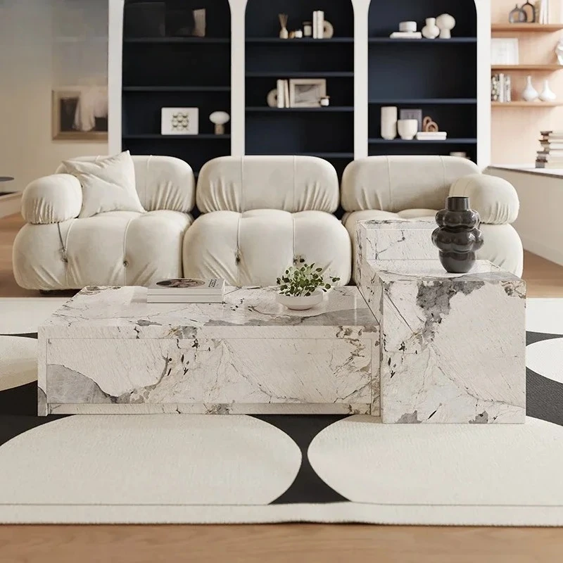 

Light luxury full rock slab coffee table Small apartment household Italian minimalist living room Modern simple coffee table