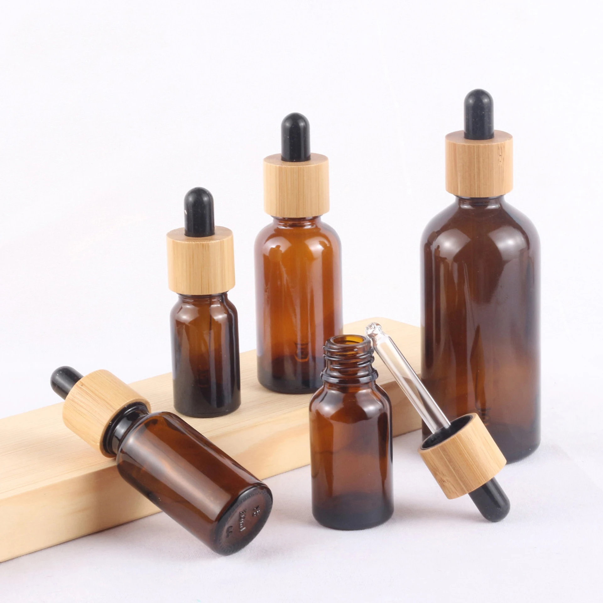 100pcs 18mm/410 20mm Glass Bottle Dropper Cap Natural Wood Bamboo Lid With Pipette 24mm for 20ml 30ml 50ml 80ml 100ml 120ml 60ml