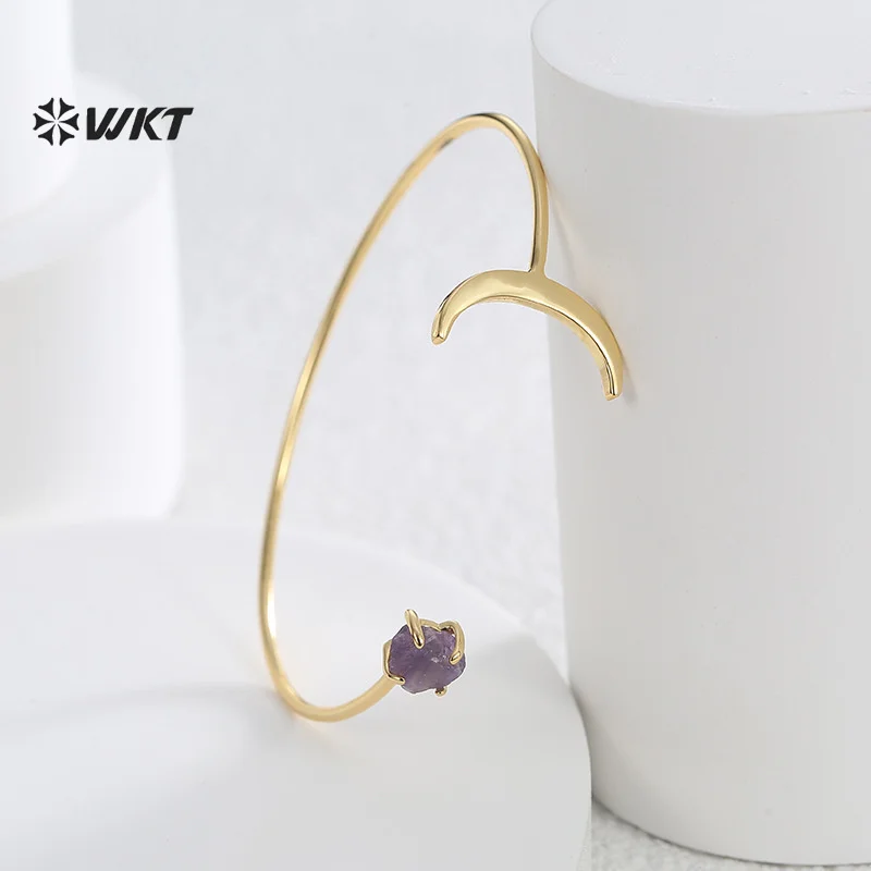 

WT-MB130 New Arrival Amethyst Stone And Zircon Fine Cuff Moon Shape Bangle For Women Daily Vintage Accessory