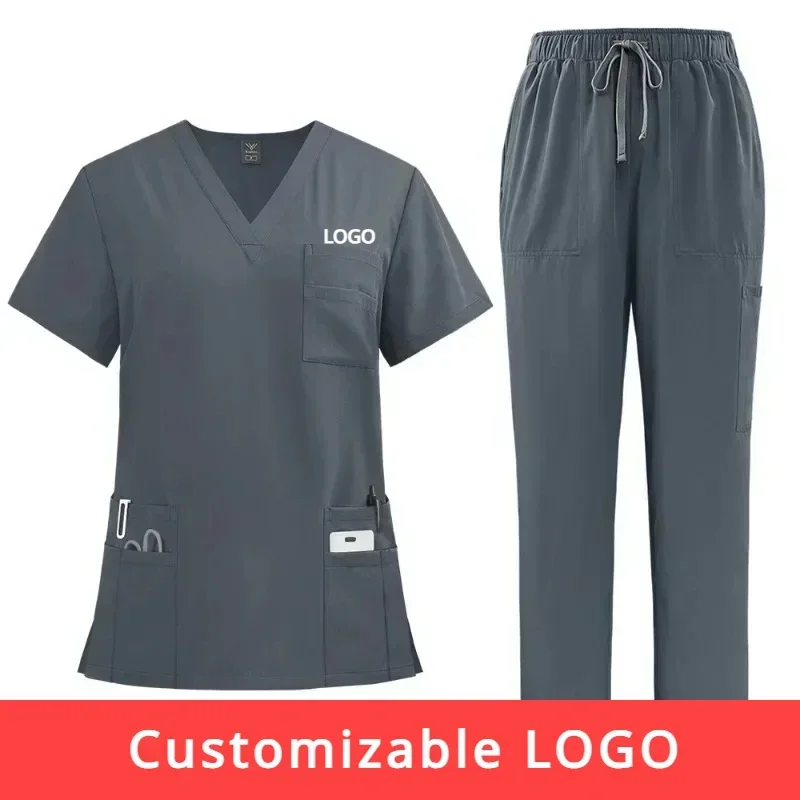 Customizable LOGO Unisex Medical Uniforms Men Women Nursing Clothes Beauty Costume Nurse Scrubs Sets Doctor Dentist Workwear