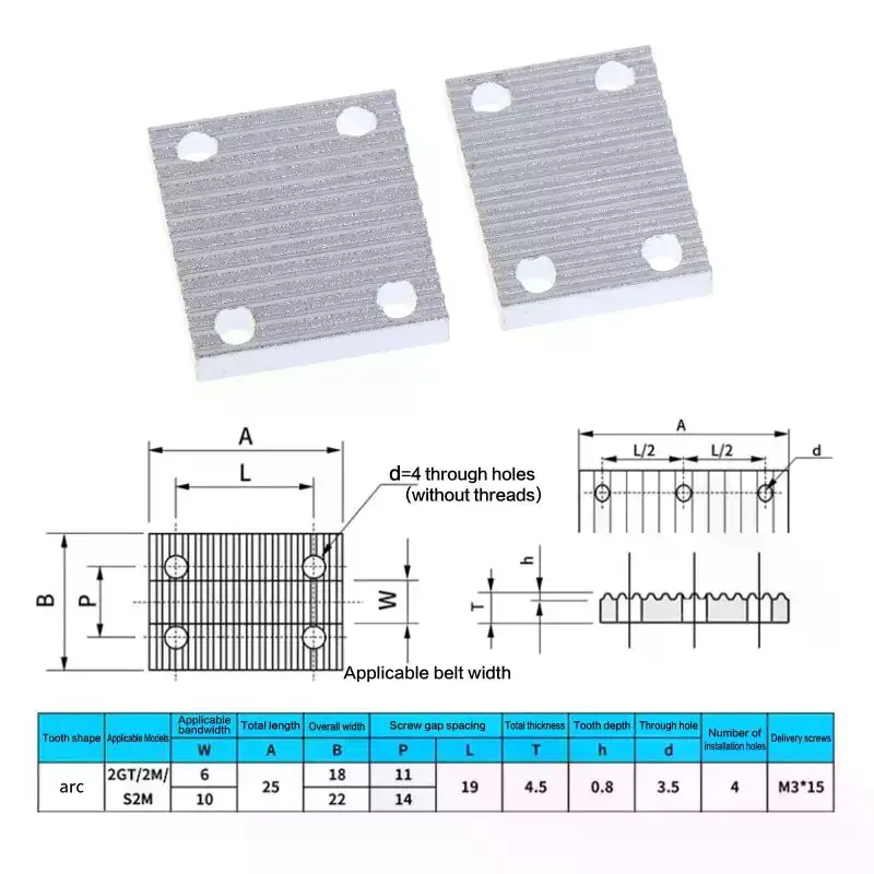 Aluminum Trapezoid Teeth Clamp Fit GT2 6mm 10mm Open Synchronous Timing Belt Gear Board Connecting Plate For 3D Printer