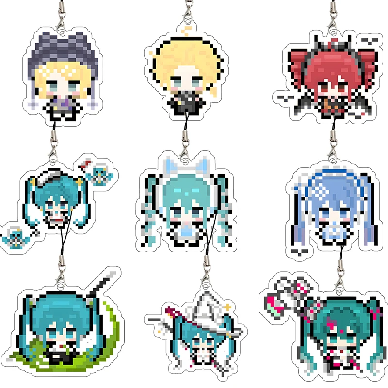 

Брелоки Pixel Hatsune Miku V Q Version: акриловые брелоки с персонажами Рин и Лен, аксессуары для телефона, мультяшные косплей-реквизиты