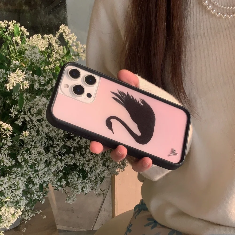 Casing Ponsel Bunga Hijau Angsa Hitam 3D Bunga Liar Mewah untuk iPhone 16 15 13 12 14 Pro Max Plus 16pro 14pro 15pro WF Coque