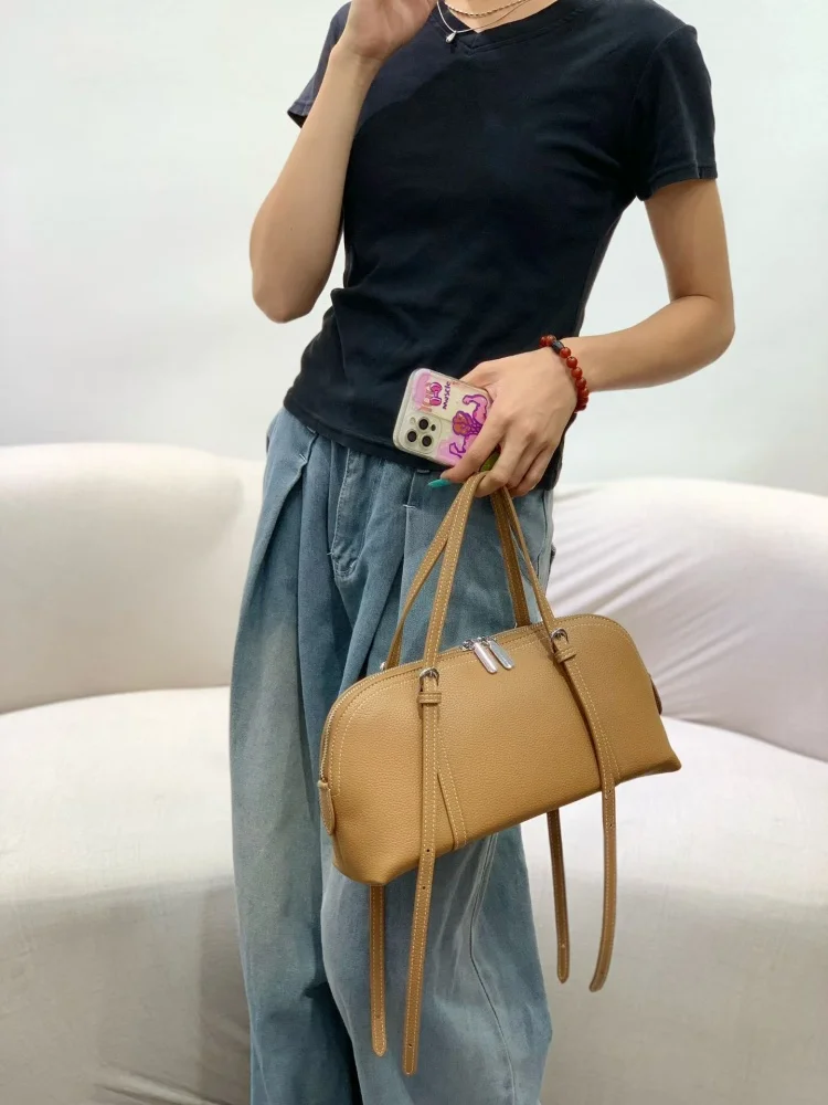 Leisure Lychee Pattern Leather Minimalist Zipper Shoulder Bag Women Casual Tote Handbag for Daily Commute Underarm Bag