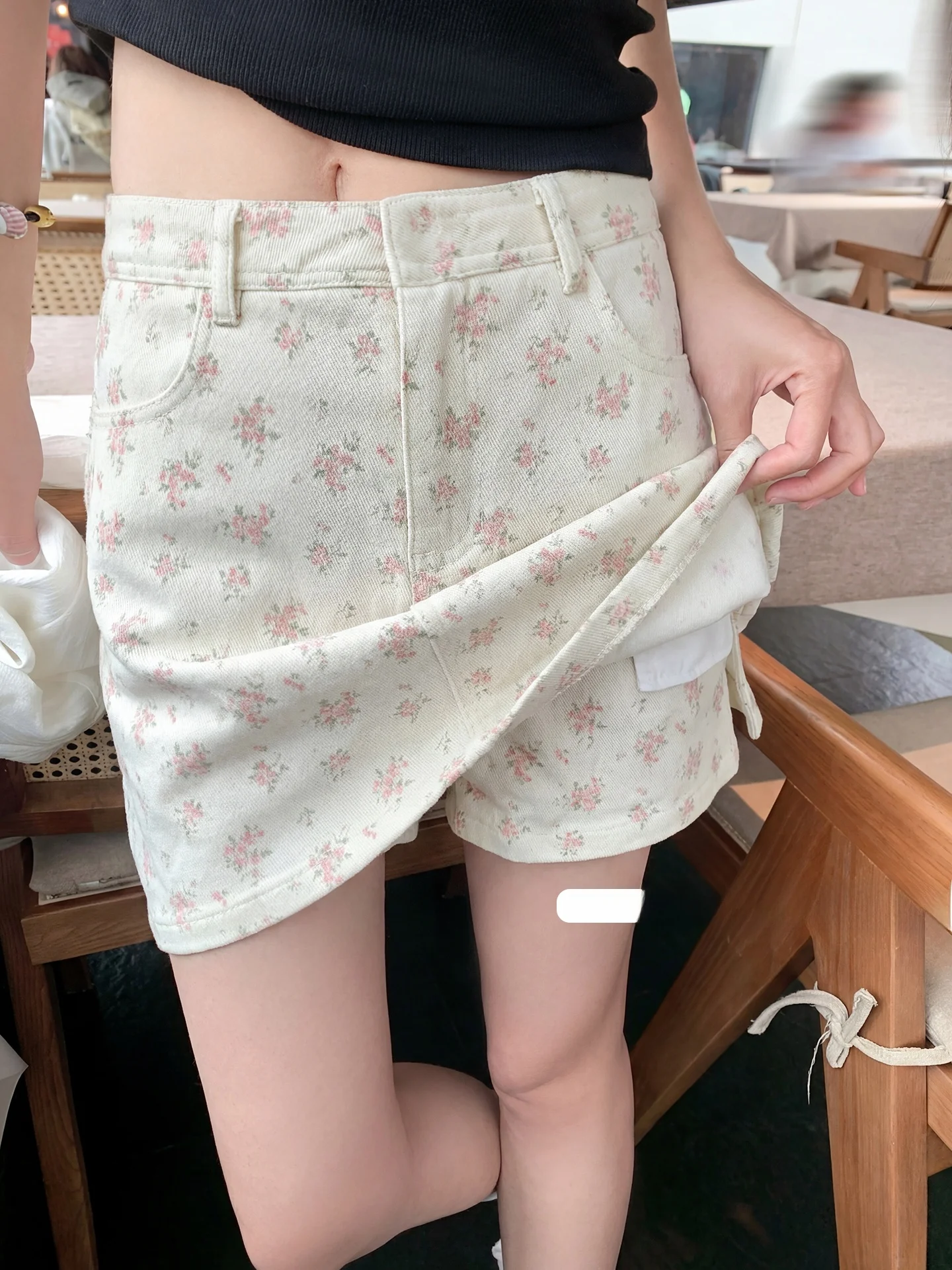 

Zeng Xiao Salt Korean Style Floral Print Skirt Women's Summer Casual Sweet A-Line Skirt High Waist Short Skirt