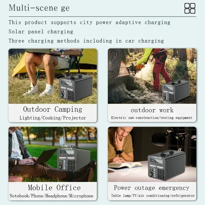 600W-2000W Portable Power Station Charging External Batteries 220V Energy Storage Supply Outdoor Camping Campervan RV