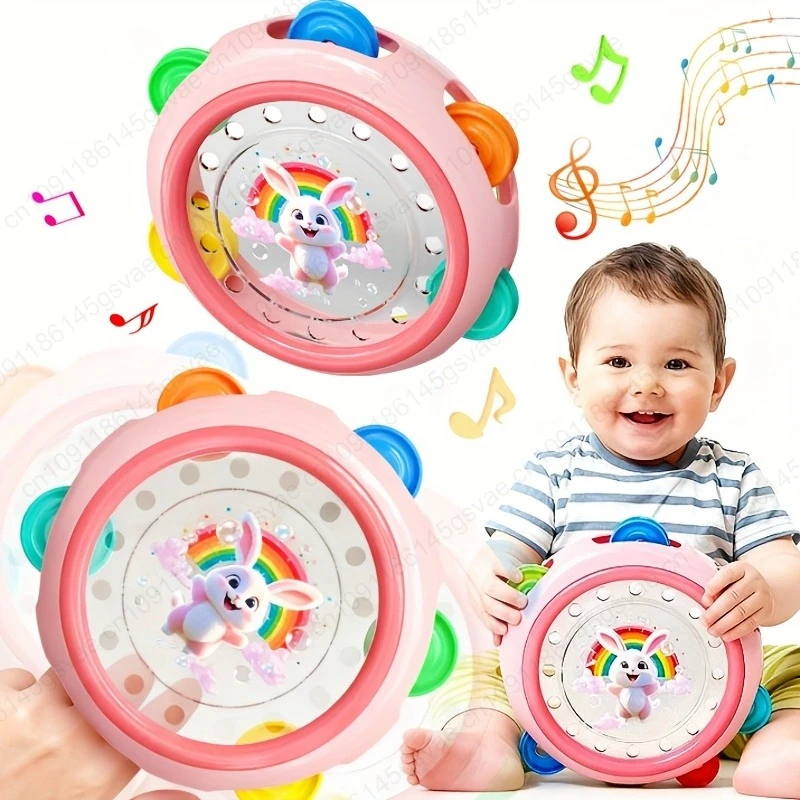 Interaktywna zabawka perkusyjna do użycia w dłoniach - dwustronna, gładka powierzchnia, z wzorami królików, miękkie pastelowe kolory do zabawy sensorycznej dla maluchów.