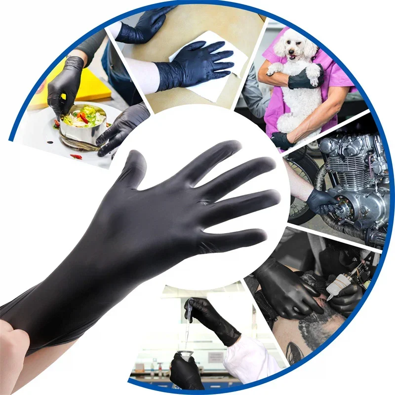 Housework Strong Black Disposable Nitrile Gloves PVC Latex Free AntiStatic Garden Pet Care Tattoo Work Oil-proof Gloves