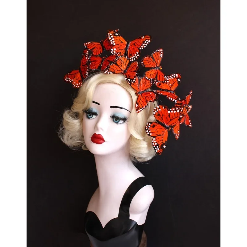 large-orange-monarch-butterfly-cascading-headband-with-crystals-butterfly-headdress-hair-accessoryfestival-wearfairy-costume