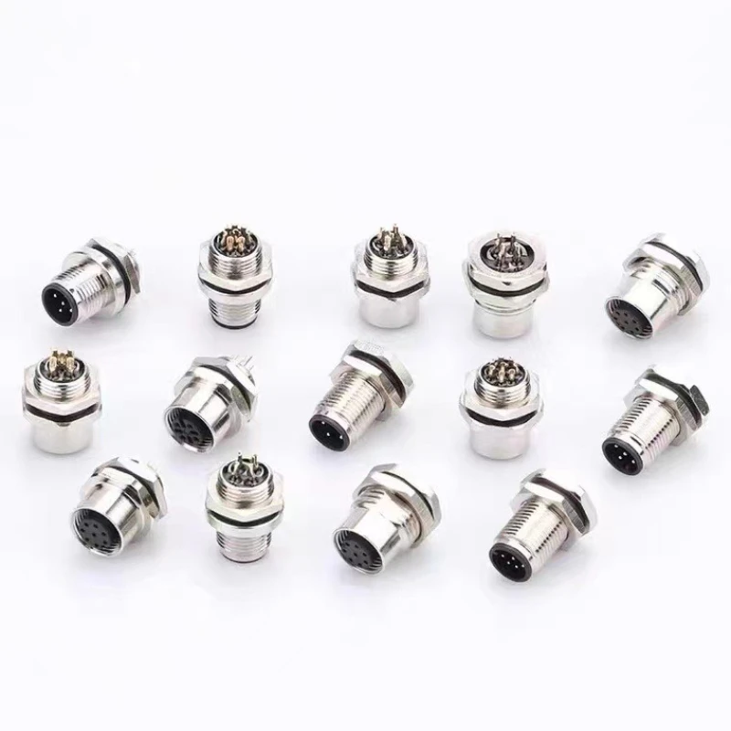 M12 connector 4 5 8 12 pins male and female sensor aviation plug solderless screw pressing line waterproof IP67