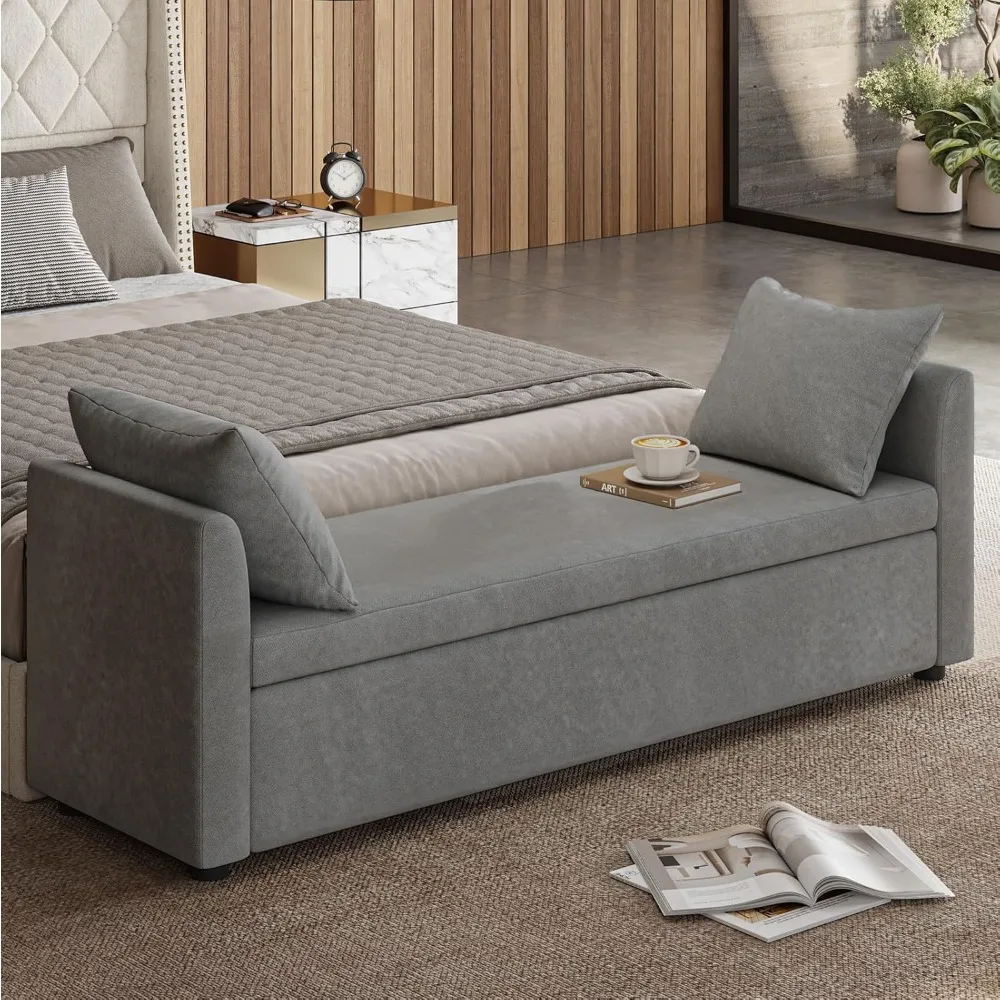 

EcoHarbor Storage Ottoman Bench with Pillows, 59.4" End of Bed Bedroom Bench with Arms, Footrest Stool for Living, Dining Room,