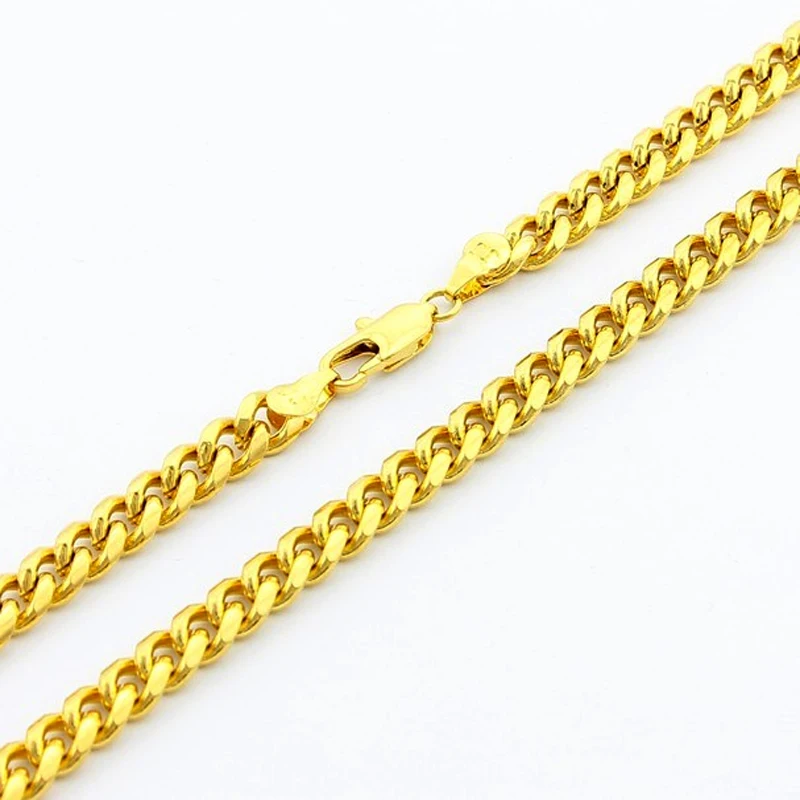 Pure Gold Color Men\'s Chain Necklace Hip Hop Rock Jewelry,24k Gold GP 6mm Wide Cuban Chain Necklace for Men 50CM to 70cm Long