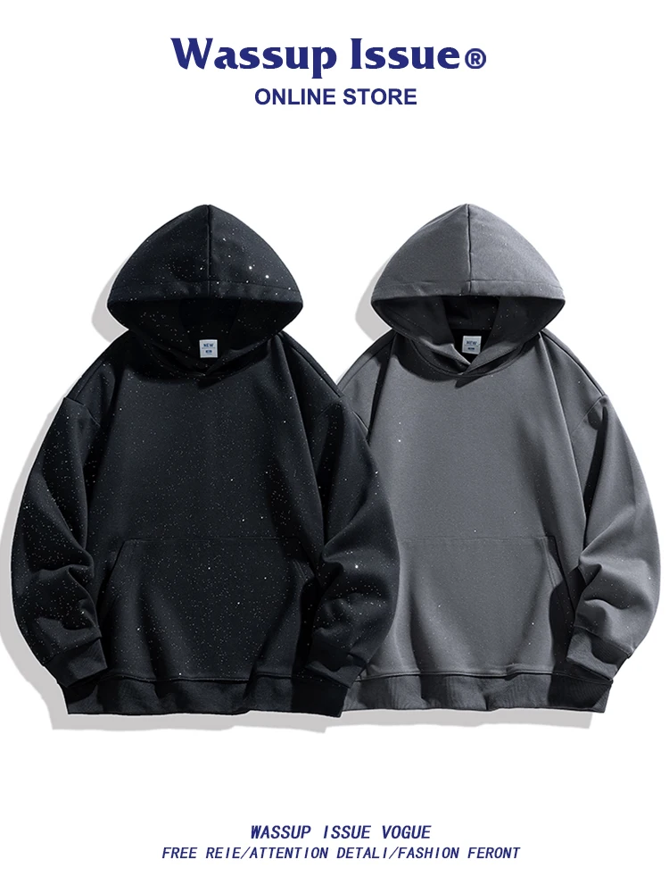 

Wassup Issue Hoodie Sweatirt Men's Spring Autumn Trendy American High Street Couple Match Loose Fit Casual Streetwear