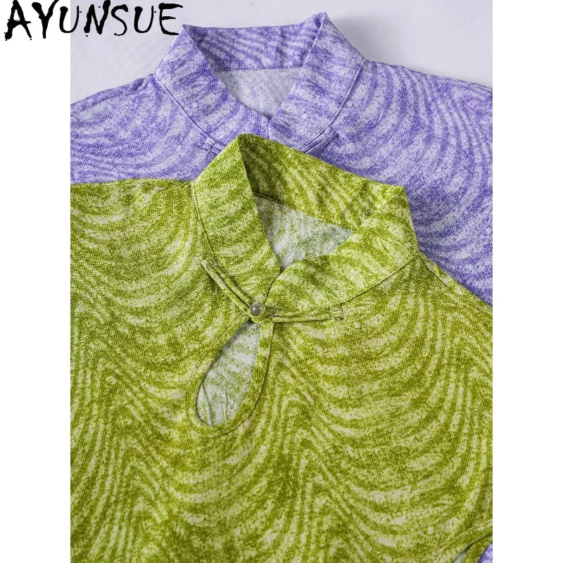 

AYUNSUE 100% Silk Dresses for Woman Chinese Style Cinched-waist Long Dresses Elegant Summer Dress 2026 Woman Clothes Ropa Mujer