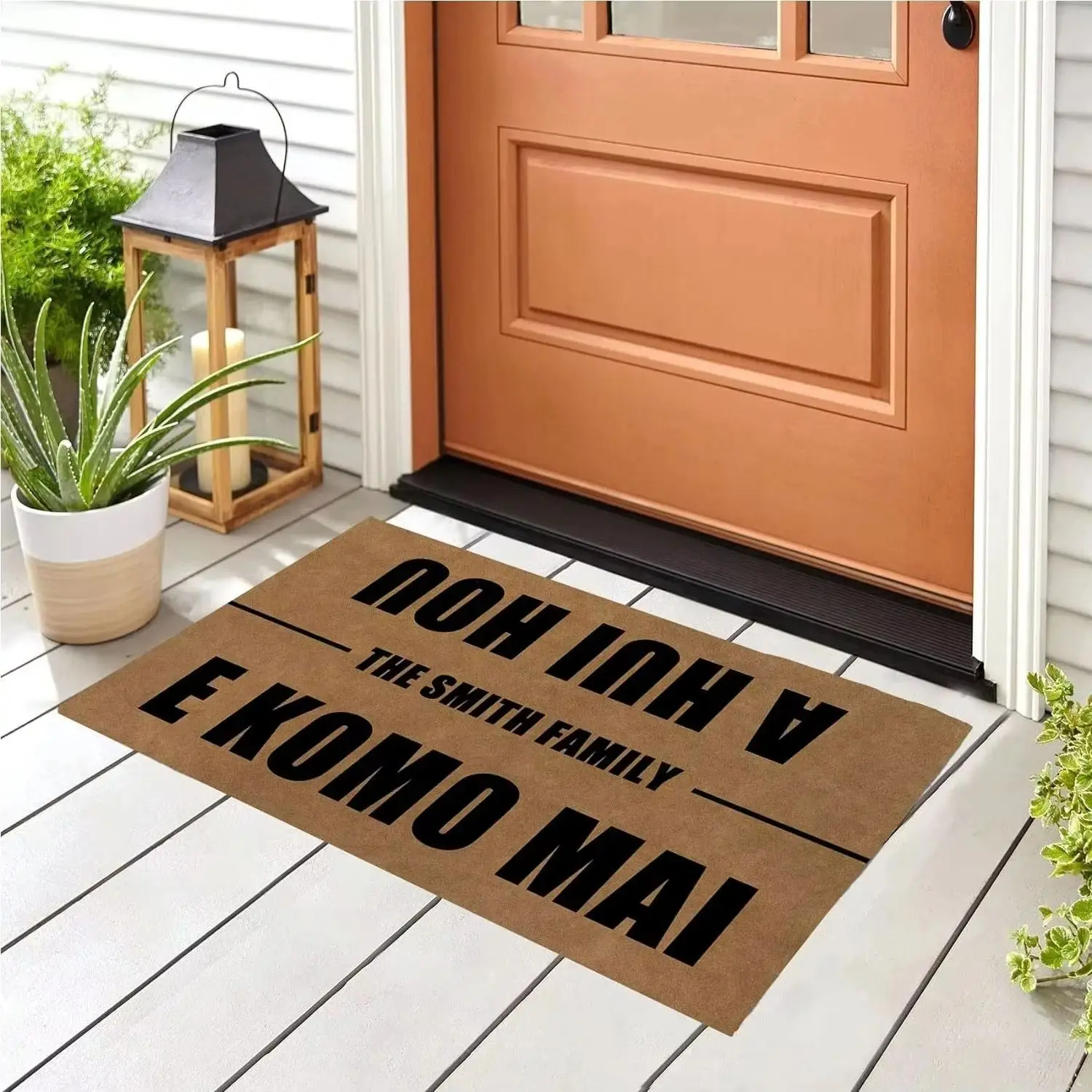 Personalized Hawaiian Door Mat, Funny Welcome Mat, Outdoor and Indoor, E Komo Mai a Hui HOU Front Door Mat, Entry Rug, Rubber