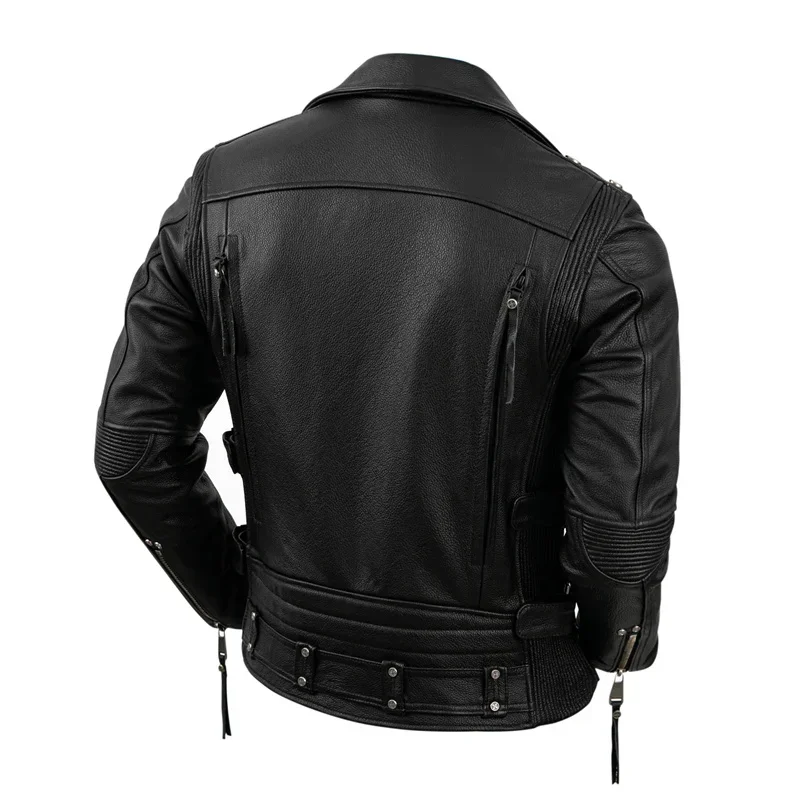 Men's Natural Leather Motorcycle Jacket Top Layer Cowhide Biker Jacket Retro Moto Suit Stone Milled Large Size Leather Jacket