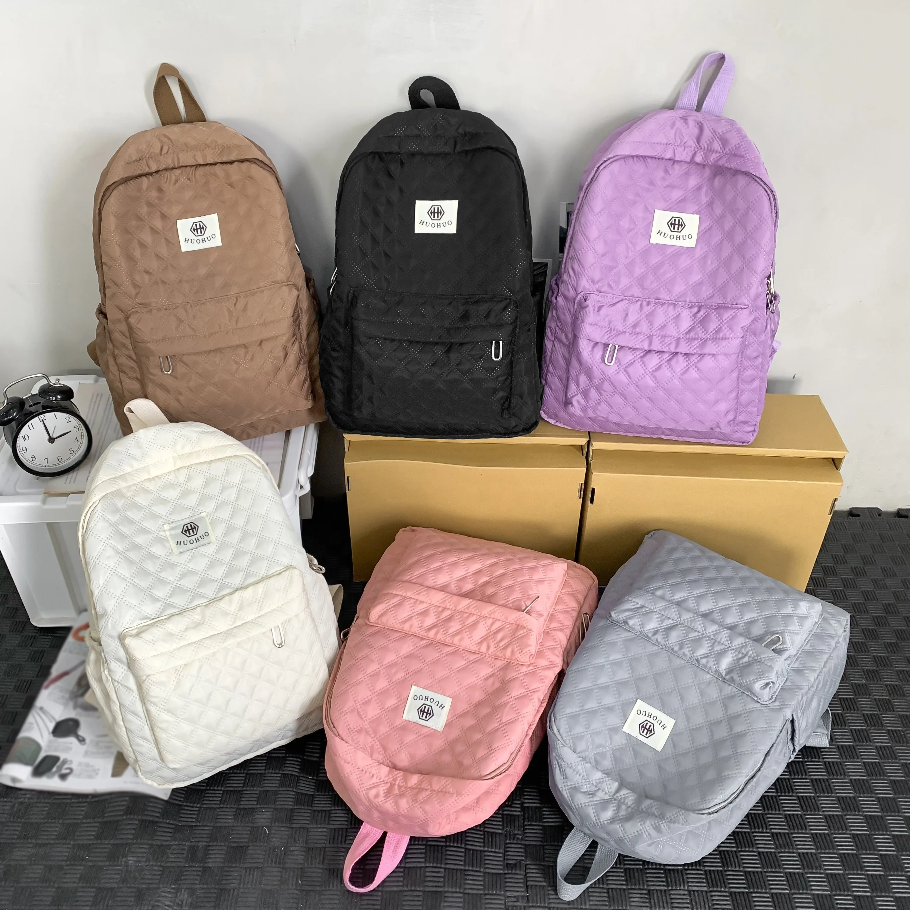 Women\'s fashion Backpack Niche Plaid Style easiest for match High School Students and College Students Daily Commuting School Bag Solid Color casual