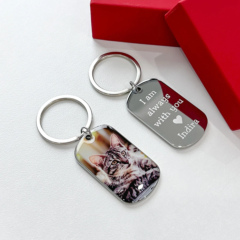 

Custom Cat Photo Keychains Keyring for Pet Loss Personlized Pet Keychain Engraved Pet Name Key Chain Cat Memorial Gift