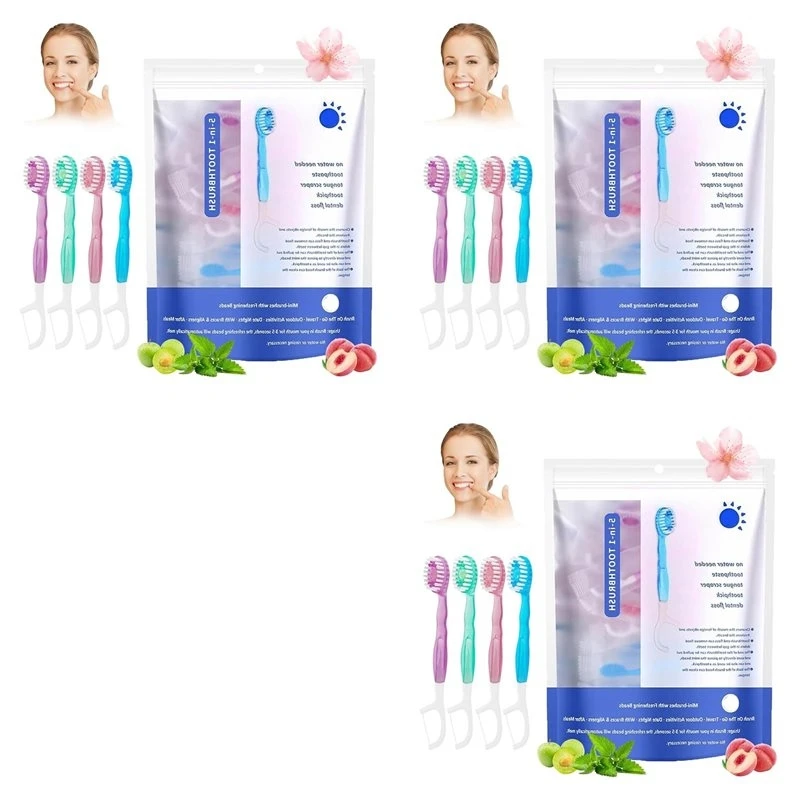 Beauty 5 In 1 Toothbrush & Floss, 78Pcs Mini Toothbrushes With Toothpaste, 5-In-1 Convenient Mini Disposable Toothbrush