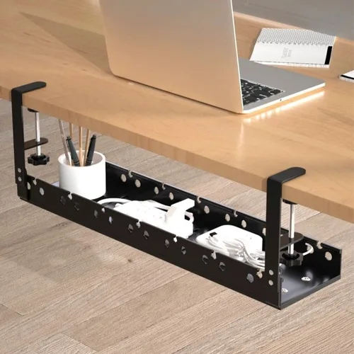 Bandeja de gestión de cables debajo del escritorio, soporte de regleta de hierro sin taladro, organizador de cables, soporte de abrazadera para escritorio de oficina en casa