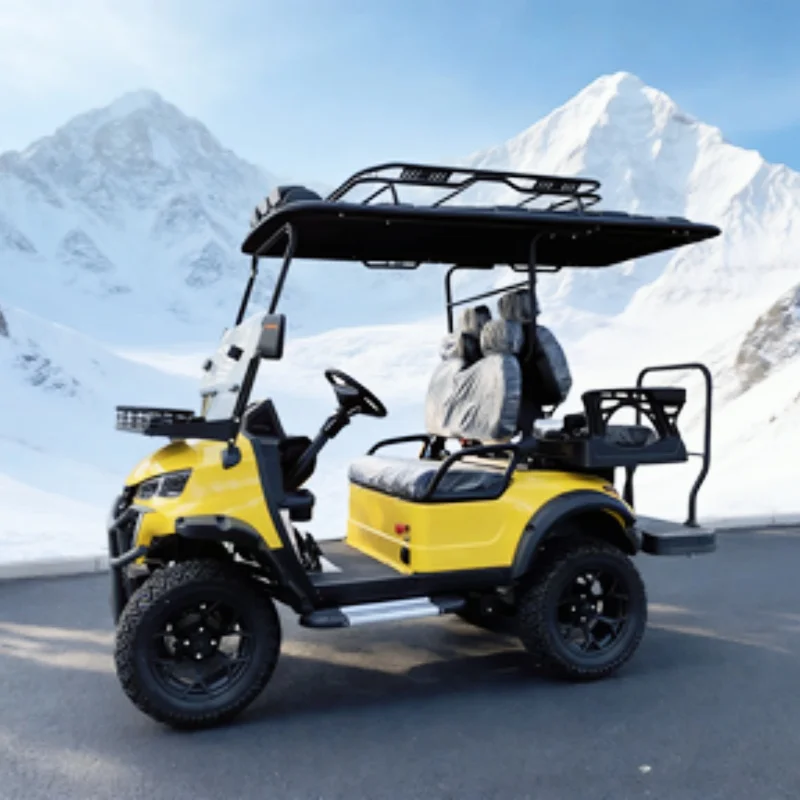 2026 Electric Golf Cart New Design Golf Course Sightseeing Cart Chair Leather With Headrest Roof LED Light Strips Foot Pedal