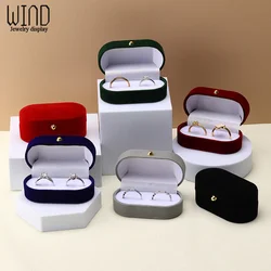 Wedding Ring Packaging Box Ear Studs Holder Velvet Engagement Couple Ring Box Valentine Gift Double Rings Storage Display Case