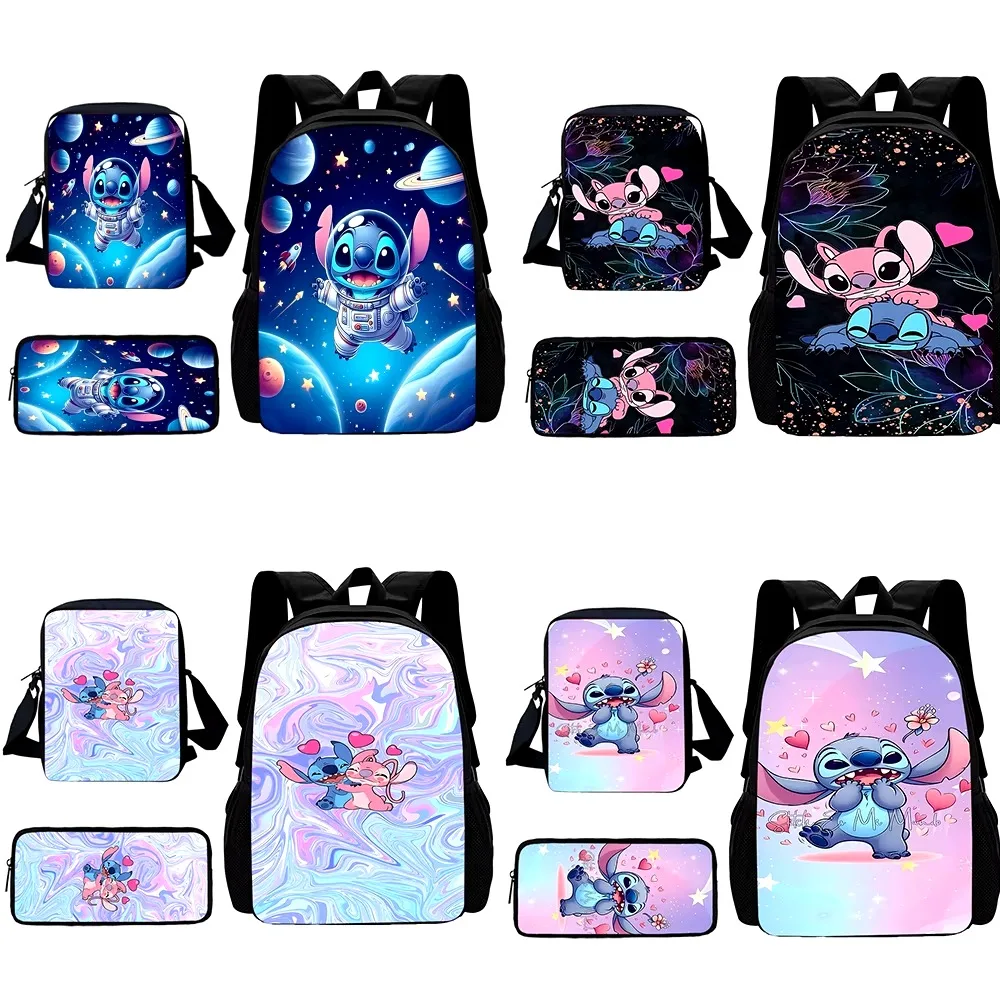 3 pcs set Cute anime couple Stitch Child School Backpack With Shoulder Bag Pencil Bags School Bags for Boys Girls Best Gift