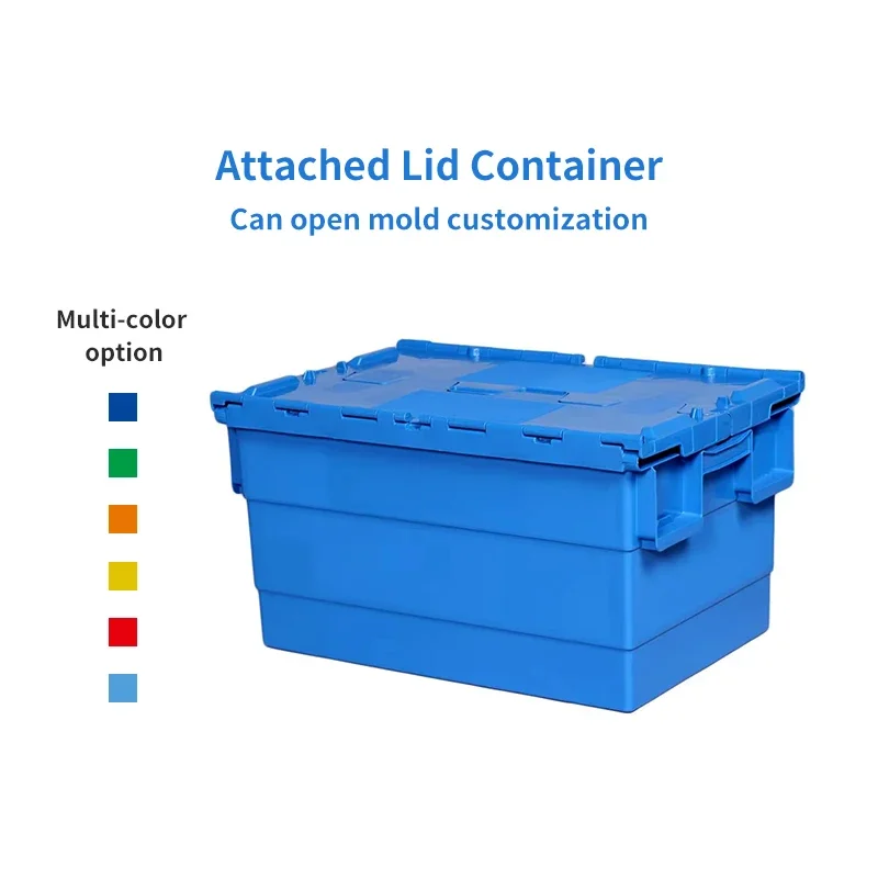 Warehouse Plastic Moving Crate Stackable Storage Attached Lid Containers Plastic Turnover Box For Transport