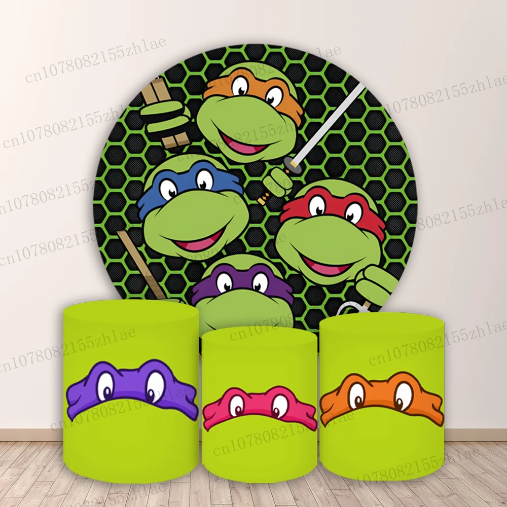 

Teenage Mutant Ninja Turtles Birthday Party Photo Backdrop Baby Shower Photography Backdrop Round&Cylinders Plinth Covers