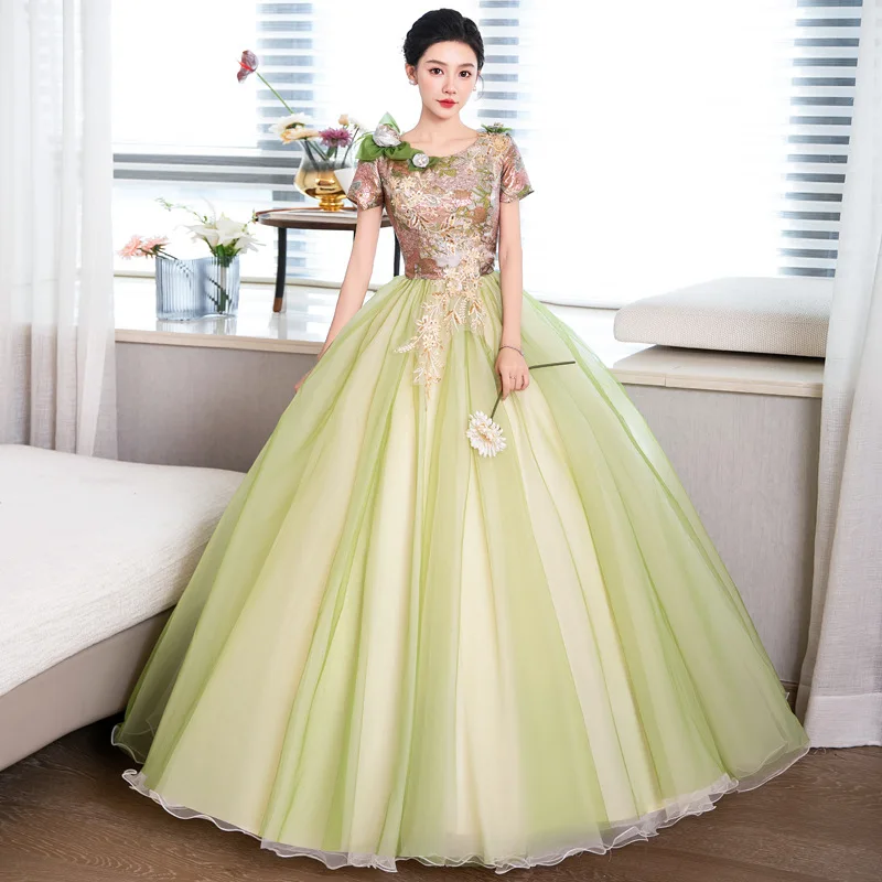 

Женское свадебное платье с вышивкой и круглым вырезом, модное сценическое художественное экзаменационное платье, длинное стильное большое свободное платье