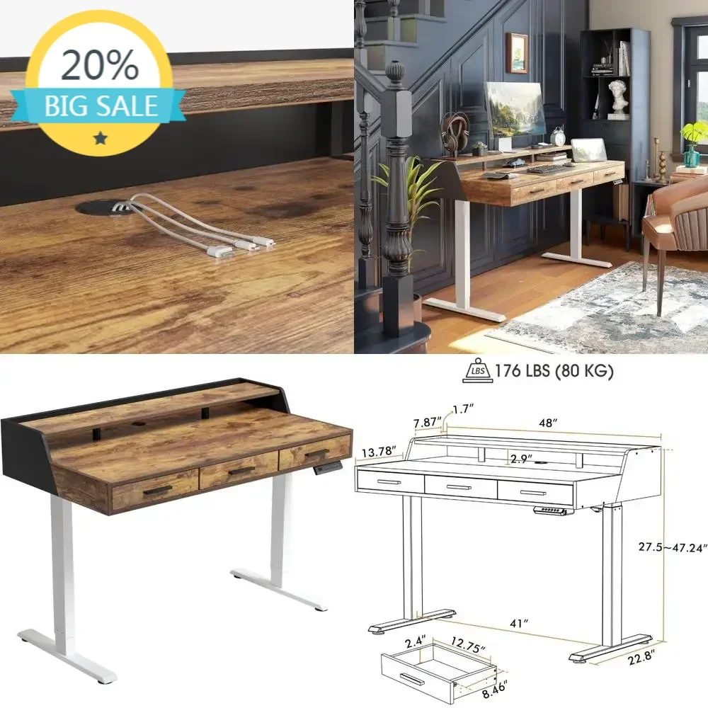 

Бестселлер: эргономичный регулируемый стол для работы стоя, рабочая поверхность 48x24 дюйма, стол для домашнего офиса с полкой для хранения, белый и коричневый в деревенском стиле.