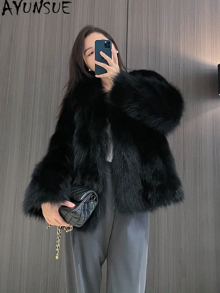 

AYUNSUE 2025 Новая зимняя куртка из цельного лисьего меха, женская роскошная короткая куртка из 100% натурального лисьего меха, женская одежда, Ropa Para Mujer