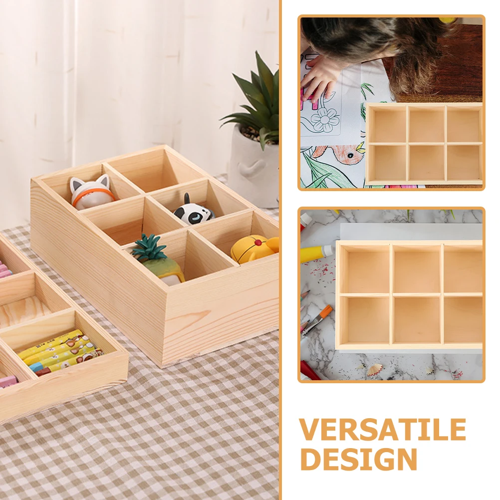 

6-Grid Marker Pens Organizer Wooden Box for Crayons Storage Desk Accessories Paint Brush Holder Pen Container