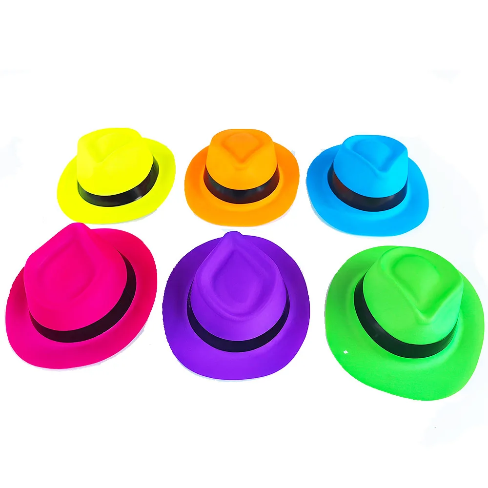 12/24/36/48pcs Neon Mafia Style Gangster Fedora Dress Hats Children's Birthday Supplies Adult 80s 90s Retire Party Decoration