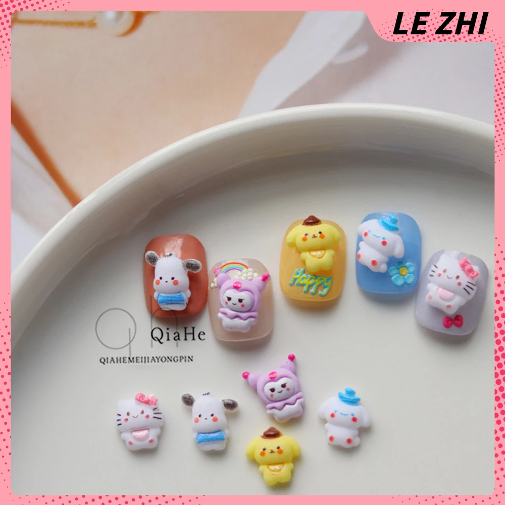 Cute Cartoon Hello Kitty 20Pcs Resin Nail Accessories 3D Nail Art Charms Party Sticker Cinnamoroll Kuromi Pochacco Nail Decor