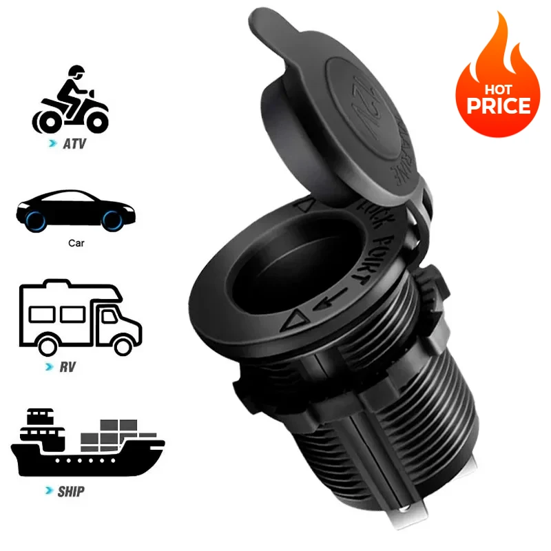 12V Car Cigarette Lighter Socket Waterproof Dustproof Auto Boat Motorcycle Tractor Power Outlet Receptacle Hot Car Accessories