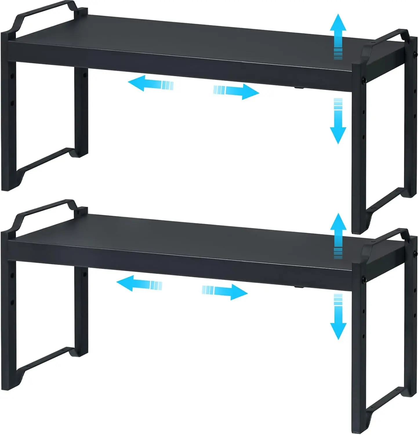 

25.5 Inches 2 Pack Expandable Cabinet Shelves, Stackable Shelf Organizer for Kitchen Cabinet Countertop Storage, Adjustable Coun
