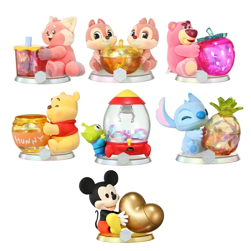 Disney Anniversary 100 Happy Hug Storage Jar Kawaii Stitch Chip 'n' Dale Lotso Anime Action Figure Cartoon Doll Toy For Kid Gift