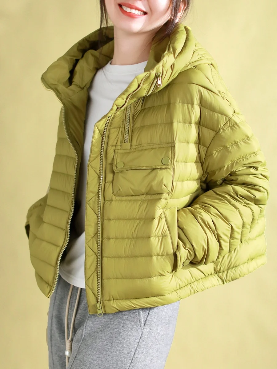 Chaqueta Corta ra de Plumón para Mujer, Estilo Coreano, Abrigo Cálido de Aodón, Deado, con Capucha y Cierre de Cremal...