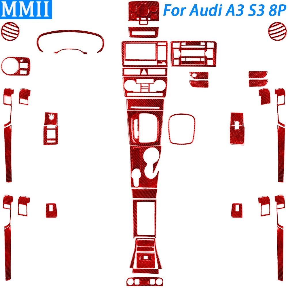 

Red Carbon Fiber Gear Shift Air Outlet Window Lift Speedometer Set Car Interior Accessories Sticker For Audi A3 S3 8P 2006 2007