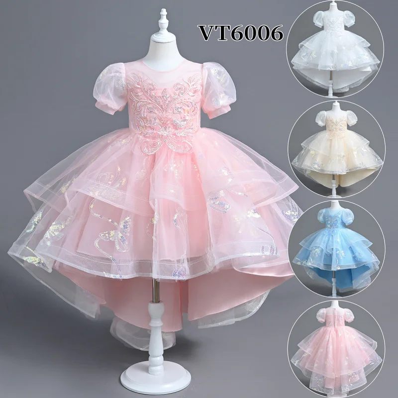 2024Girls' New Birthday Trailing Piano Performance Sequined One Year Old Celebration Dress Princess Dress