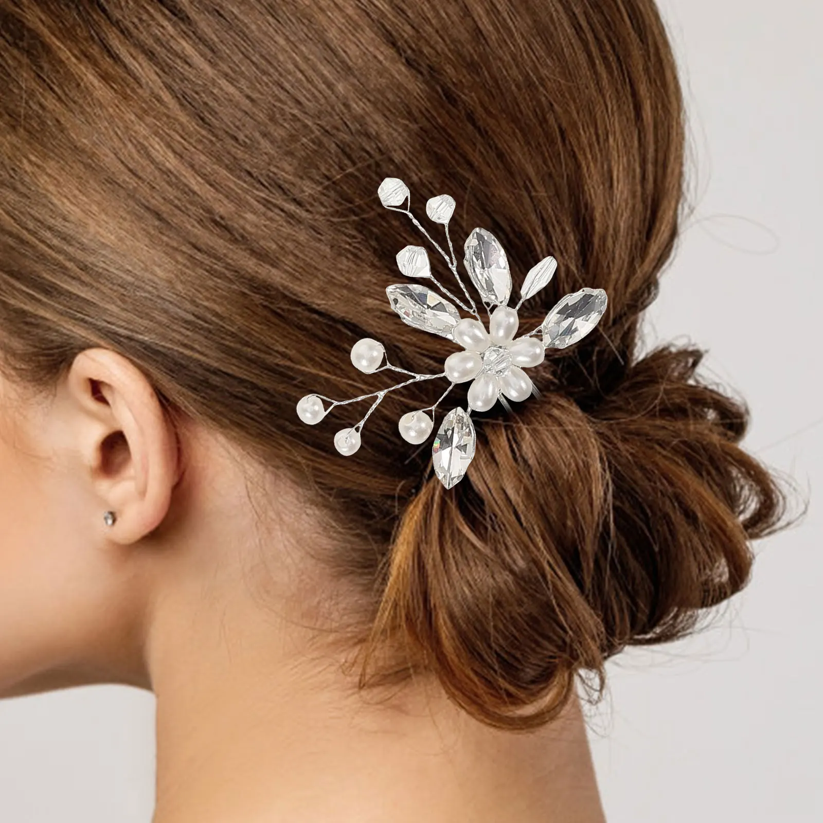 

4pcs Vintage Flower Inserted Comb Chinese Style Hair Sticks Pearl Rhinestone Hair Comb Lightweight Elegant Traditional Hanfu