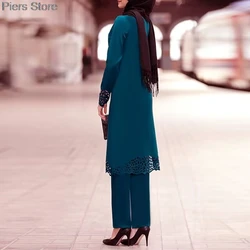 2 Piece Set Sequins Patch Designs Muslim Women Long Tops Islamic Sets Women Muslim Pants Ramadan Prayer Clothes 2023