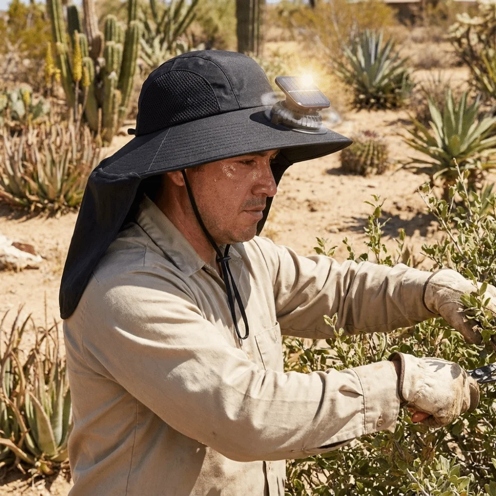 新しい通気性のあるソーラーファンキャップ調節可能な冷却ワイドブリムハットショール付き軽量屋外uv保護帽子ハイキング用