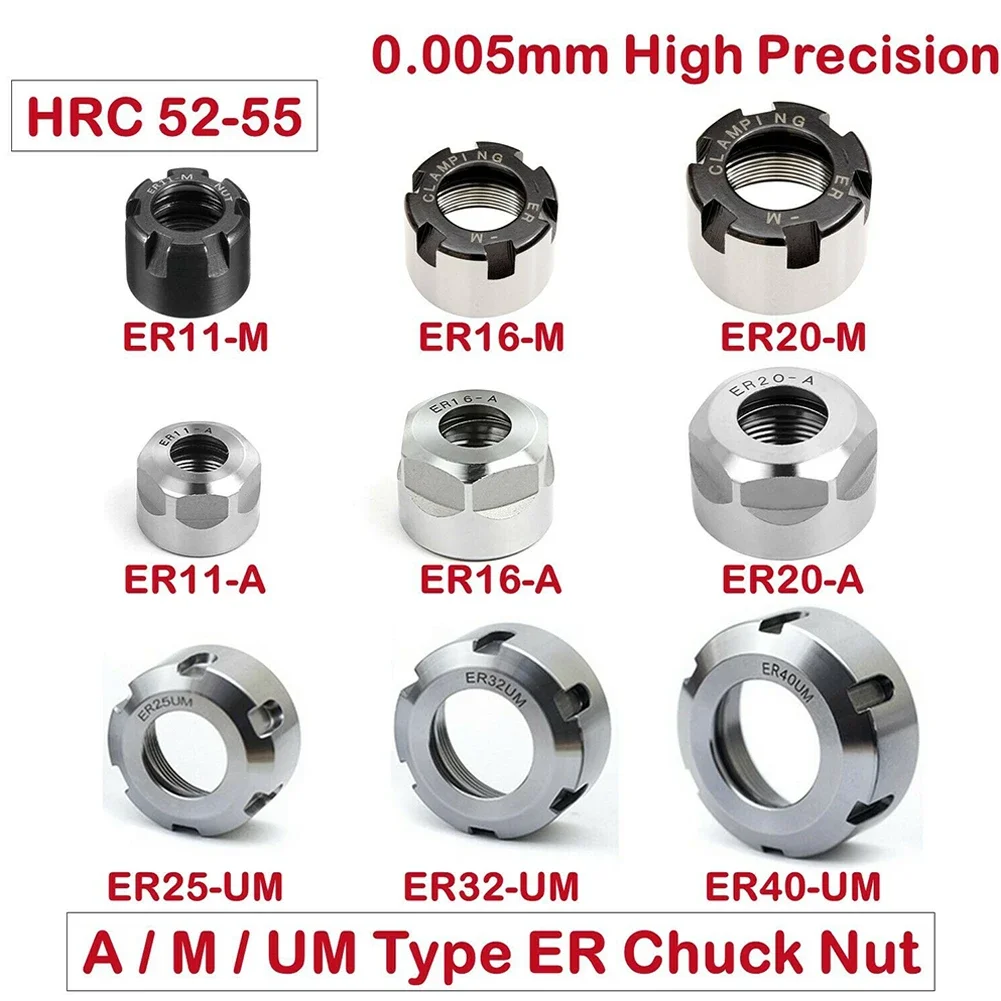 Clamping Nut Industrial Grade ER Clamping Nut Chuck Cap in 11/16/20/25/32/40 A/M/UM Sizes for High End Milling Performance