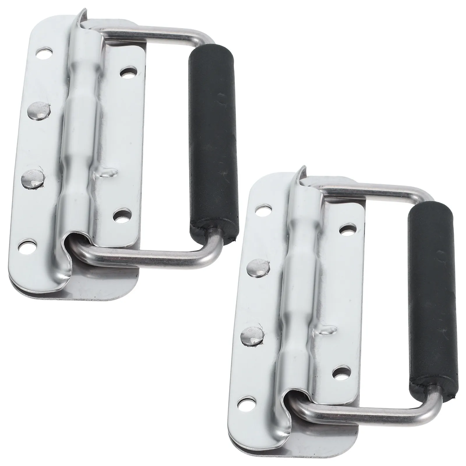 2Pcs Spring Foldable Handle Stainless Steel Toolbox Chest Case Non Slip Rubber Grip Heavy Duty Pull Surface Mounted Crate Lifter