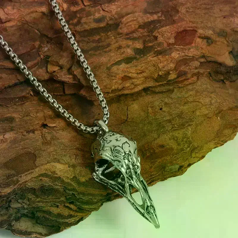 Necklace Retro Nordic Style Crow Skull Pendant Animal Bird for Men Personalized Jewelry Lucky Amulet Gift
